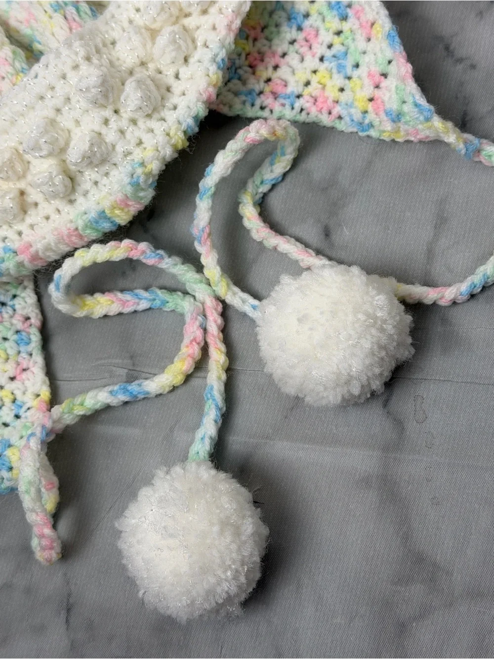 Pastel Crochet Pom Pom Earflap Beanie Hat Baby/Toddler Photoshoots Winter Cozy